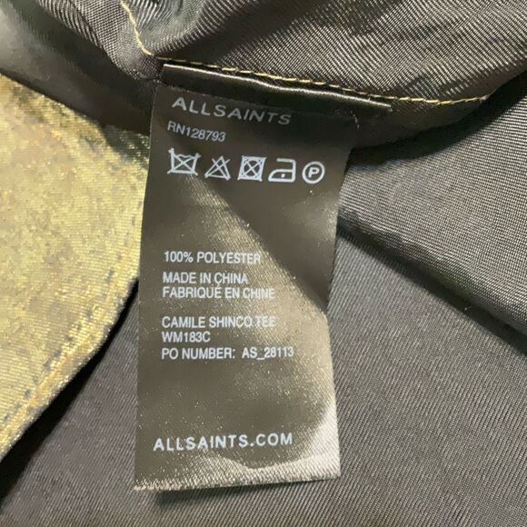 All Saints Gold/Black Lame’ Cold Shoulder Raw Hem Top, Size 0. Flowy - Picture 10 of 11